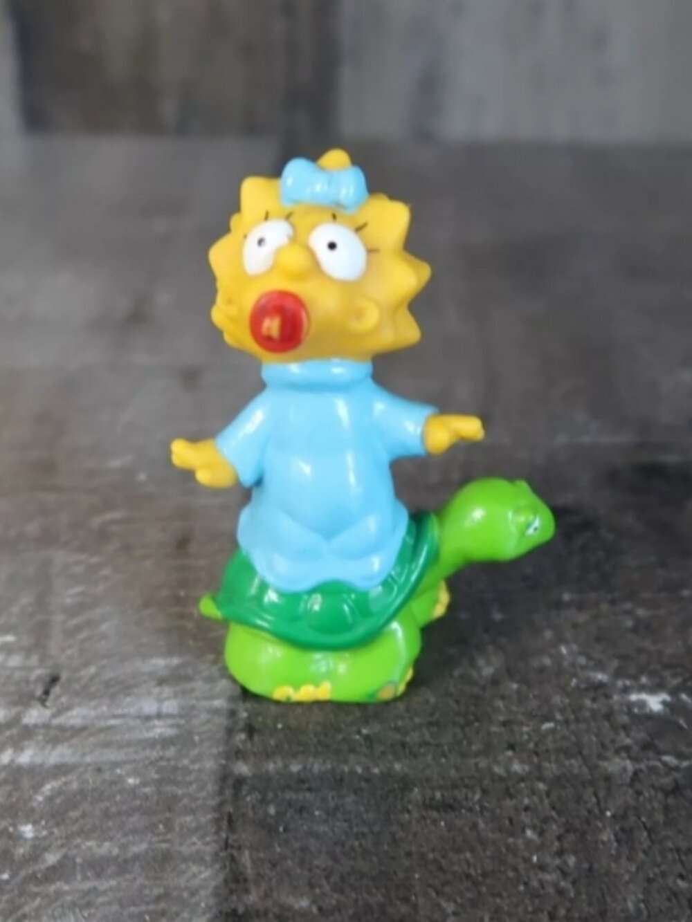 1990 Maggie Simpson Standing on Turtle Vintage Burger King Toy 3" The Simpsons